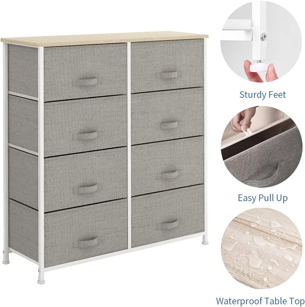 8 Drawer Fabric Dresser with Wooden Top T296