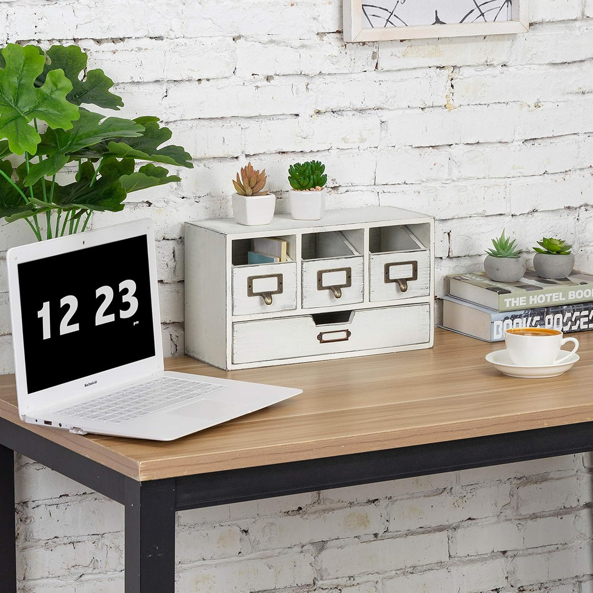 Vintage White Wooden Desktop Organizer with 4 Drawers H5572