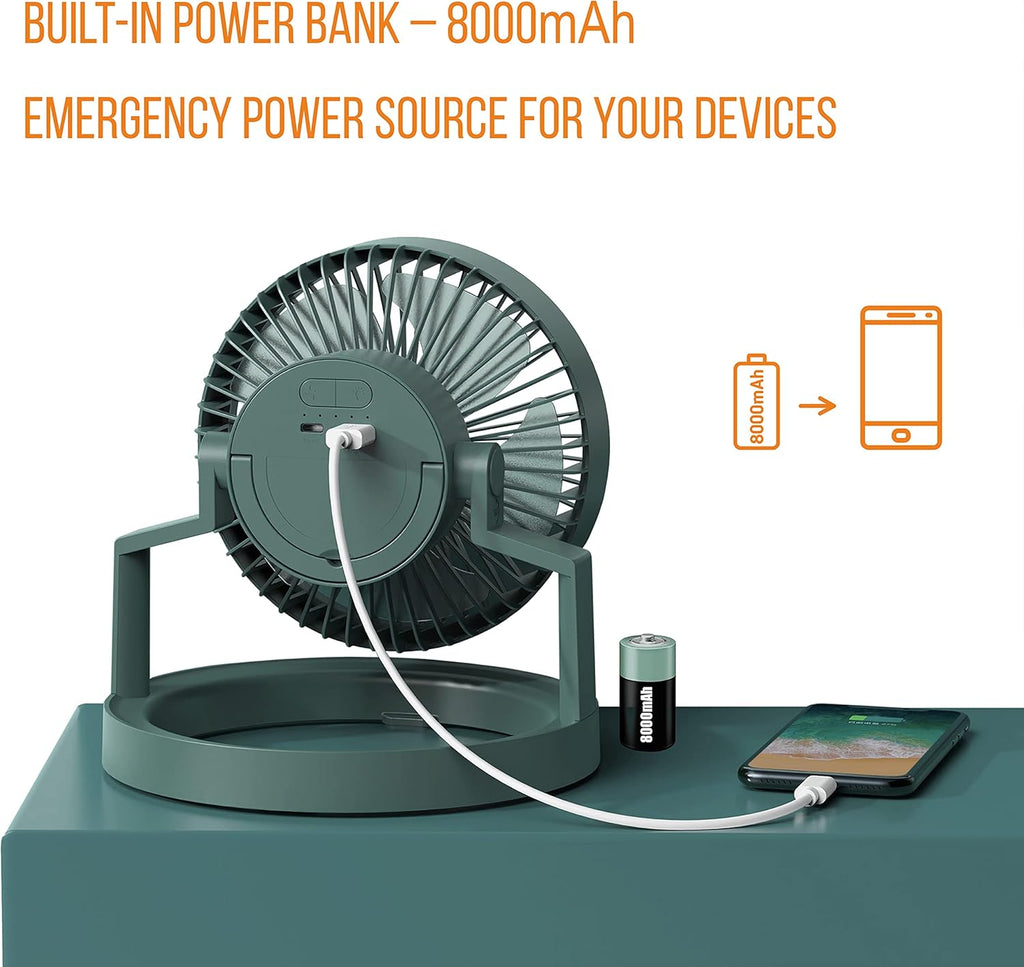Camping Fan with LED Light Power Bank 8000 mAh USB Rechargeable Portable Fan H817708