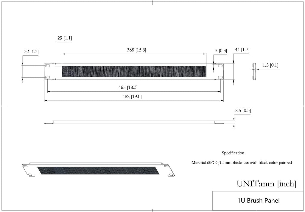 5 Pack 1U Rack Mount Cable Management Panel L289