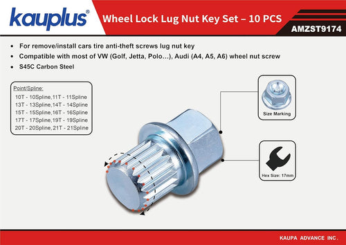 10PCS Anti Theft Wheel Lock Key Set M2945