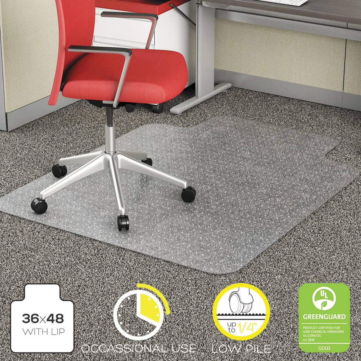Clear Lipped Chair Mat for Low Pile Carpet, 36 x 48 P79437