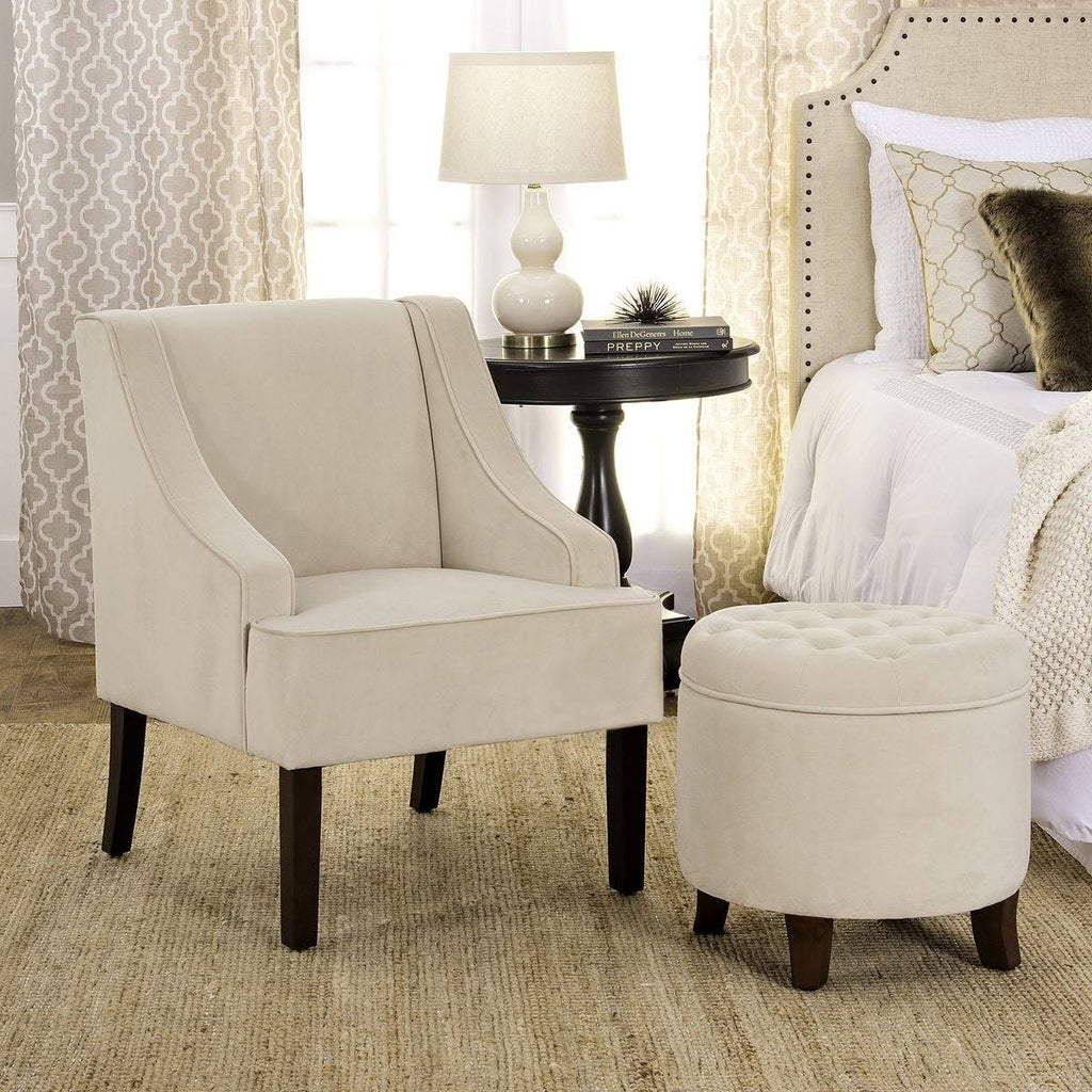 Eggshell Velvet Round Storage Ottoman P7864