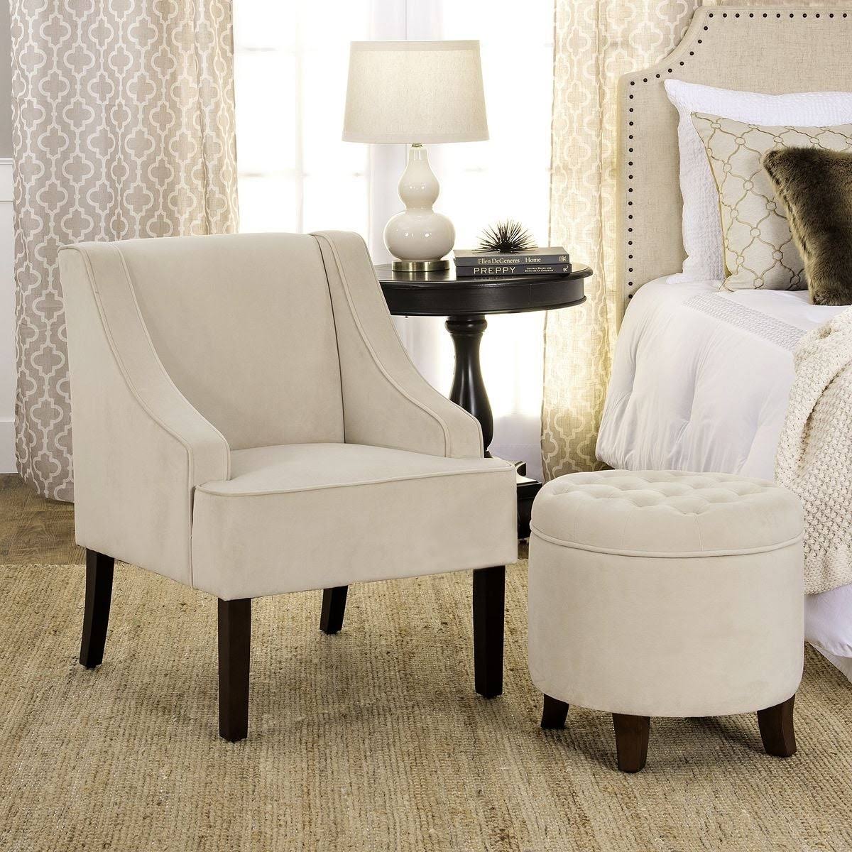 Eggshell Velvet Round Storage Ottoman P7864