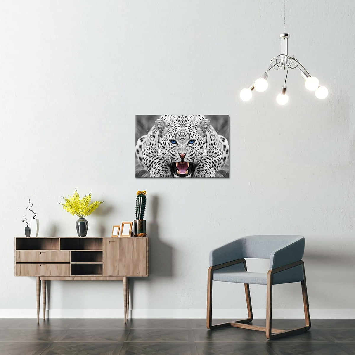 Framed Grey Leopard Canvas Wall Art 16x24 Z2181