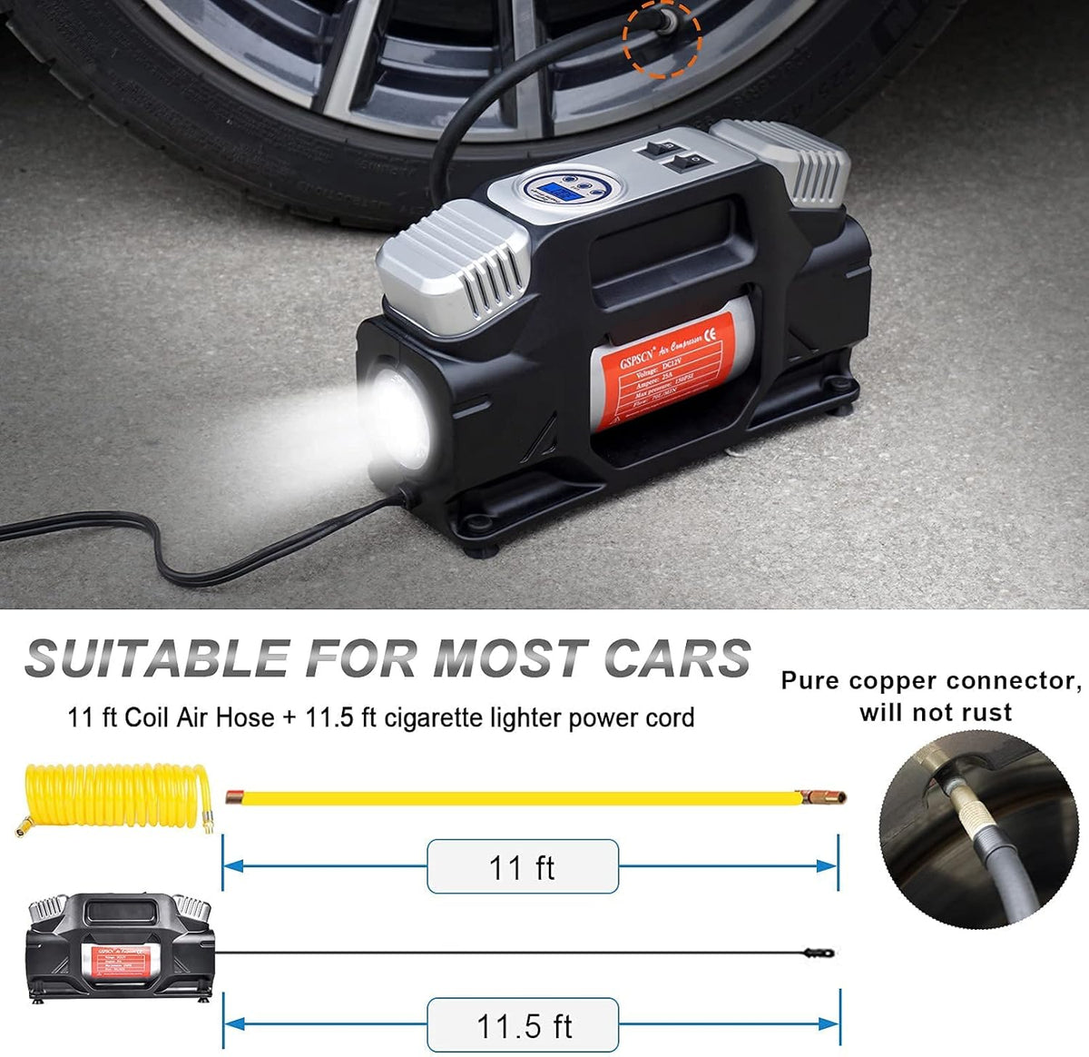 Portable Heavy Duty 12V Air Compressor with Digital Gauge N8443
