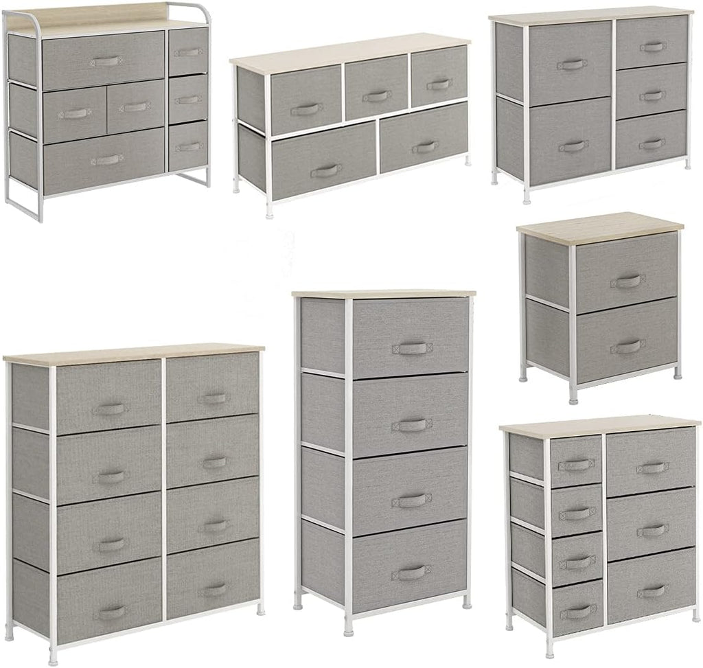 8 Drawer Fabric Dresser with Wooden Top T296