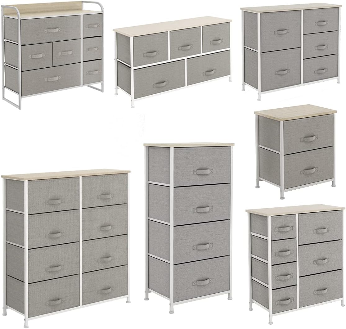 8 Drawer Fabric Dresser with Wooden Top T296