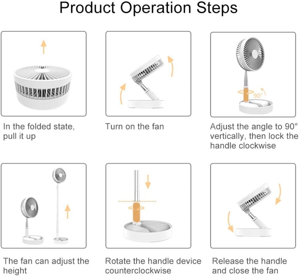Portable Foldable Standing Fan with Remote, 7200mah USB Quiet Fan, White W5148