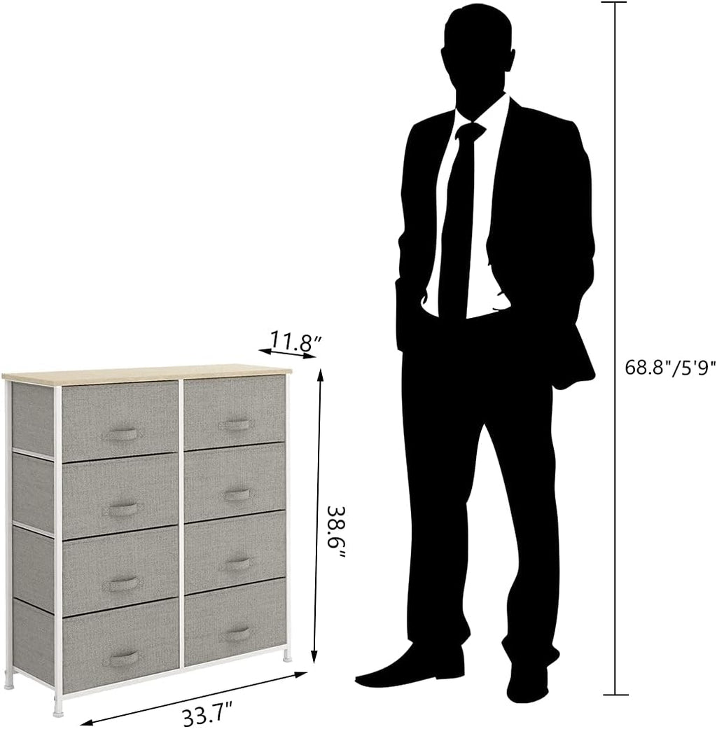 8 Drawer Fabric Dresser with Wooden Top T296