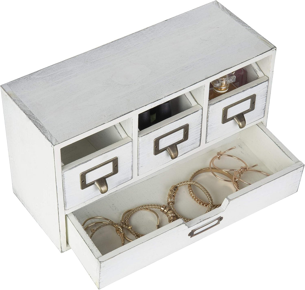 Vintage White Wooden Desktop Organizer with 4 Drawers H5572