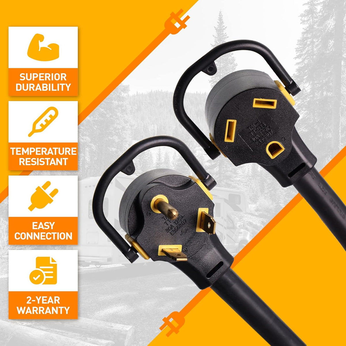 25FT 30 Amp NEMA TT-30P to TT-30R Heavy Duty Cable Q48666