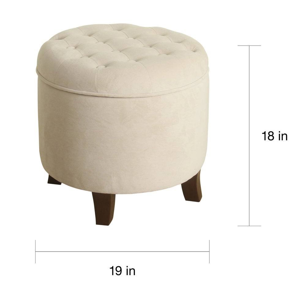 Eggshell Velvet Round Storage Ottoman P7864