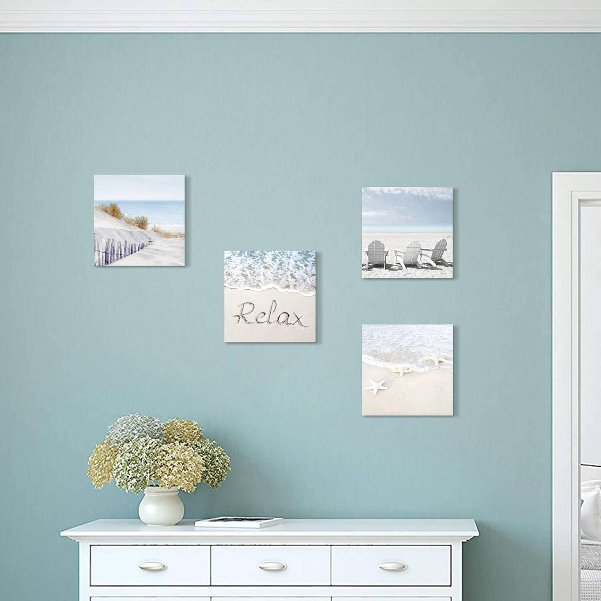 Beach Wall Art Starfish Chairs on Sand Canvas 12” x 12'' 4 Panels D164821