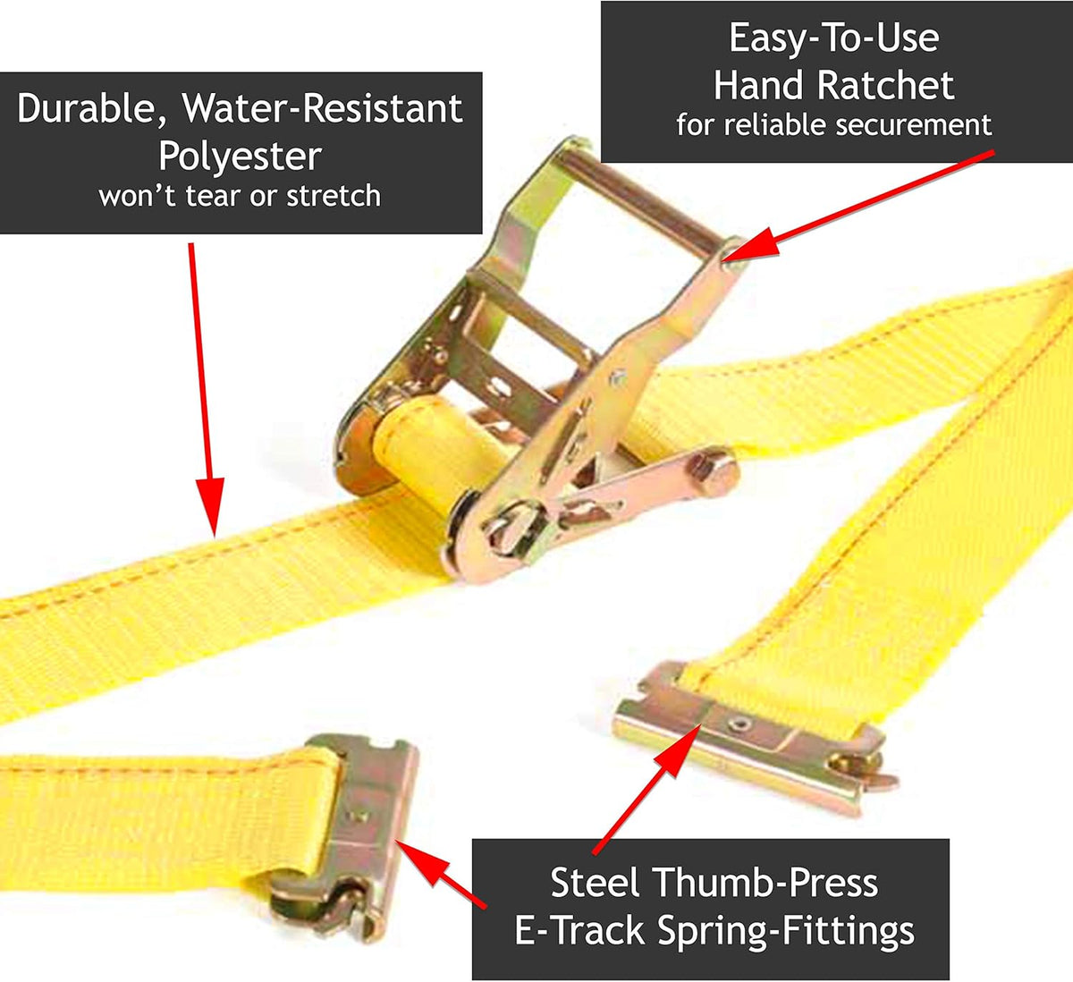 4 E-Track Ratcheting Straps Yellow Polyester Tie-Down Straps J7717