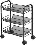 3 Tier Metal Rolling Utility Cart with Lockable Wheels, White V82838