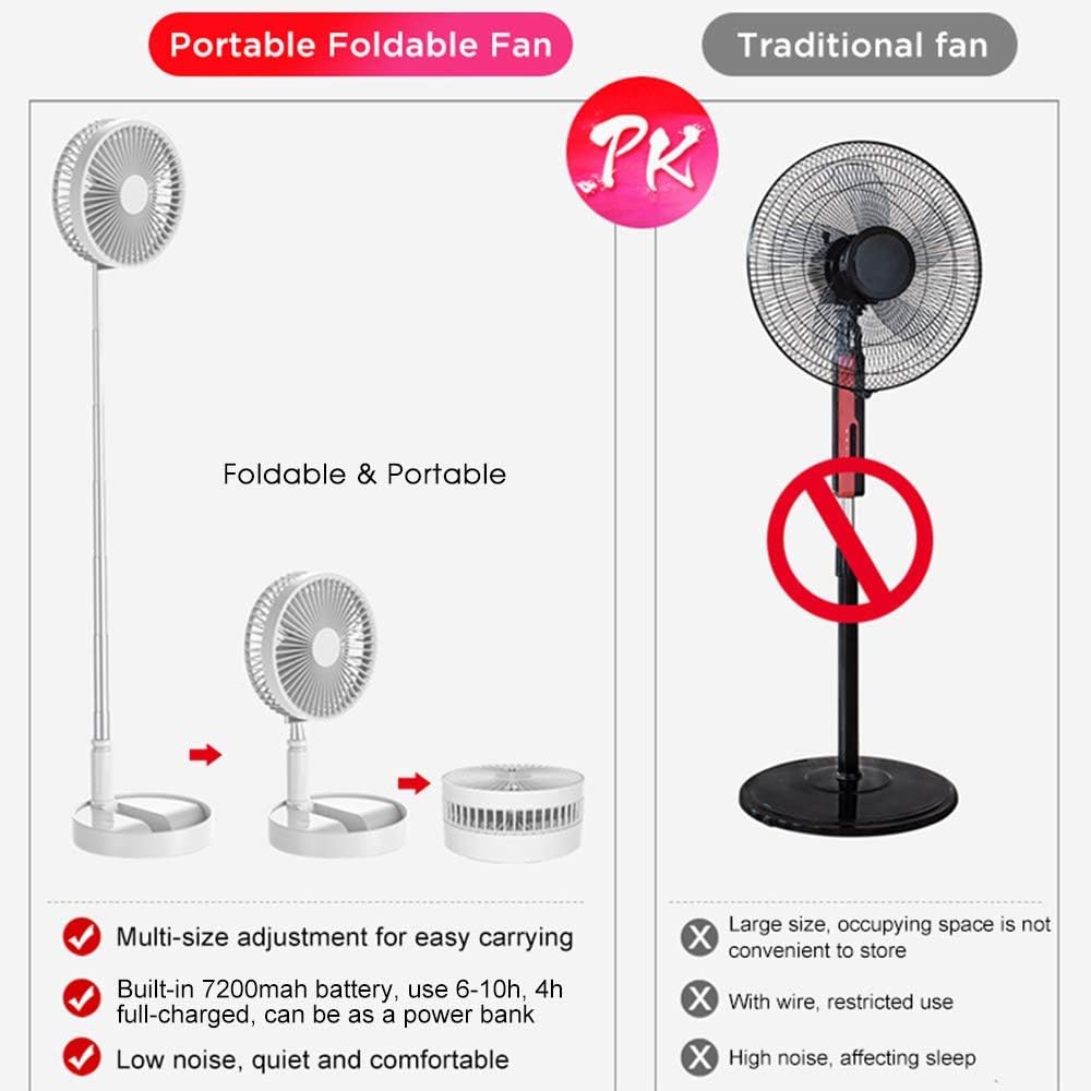 Portable Foldable Standing Fan with Remote, 7200mah USB Quiet Fan, White W5148