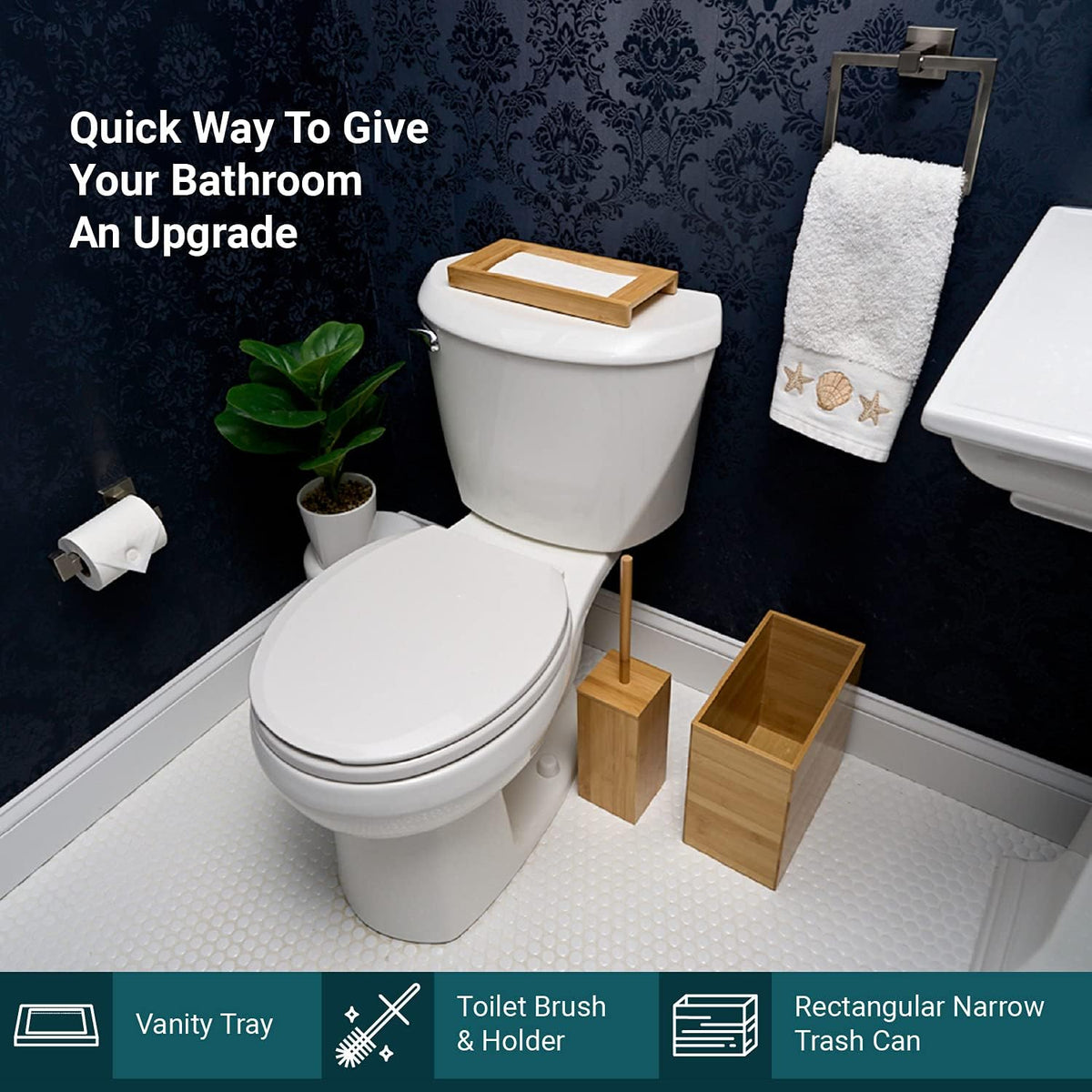 Bamboo Bathroom Trash Can 3 Piece Set A971