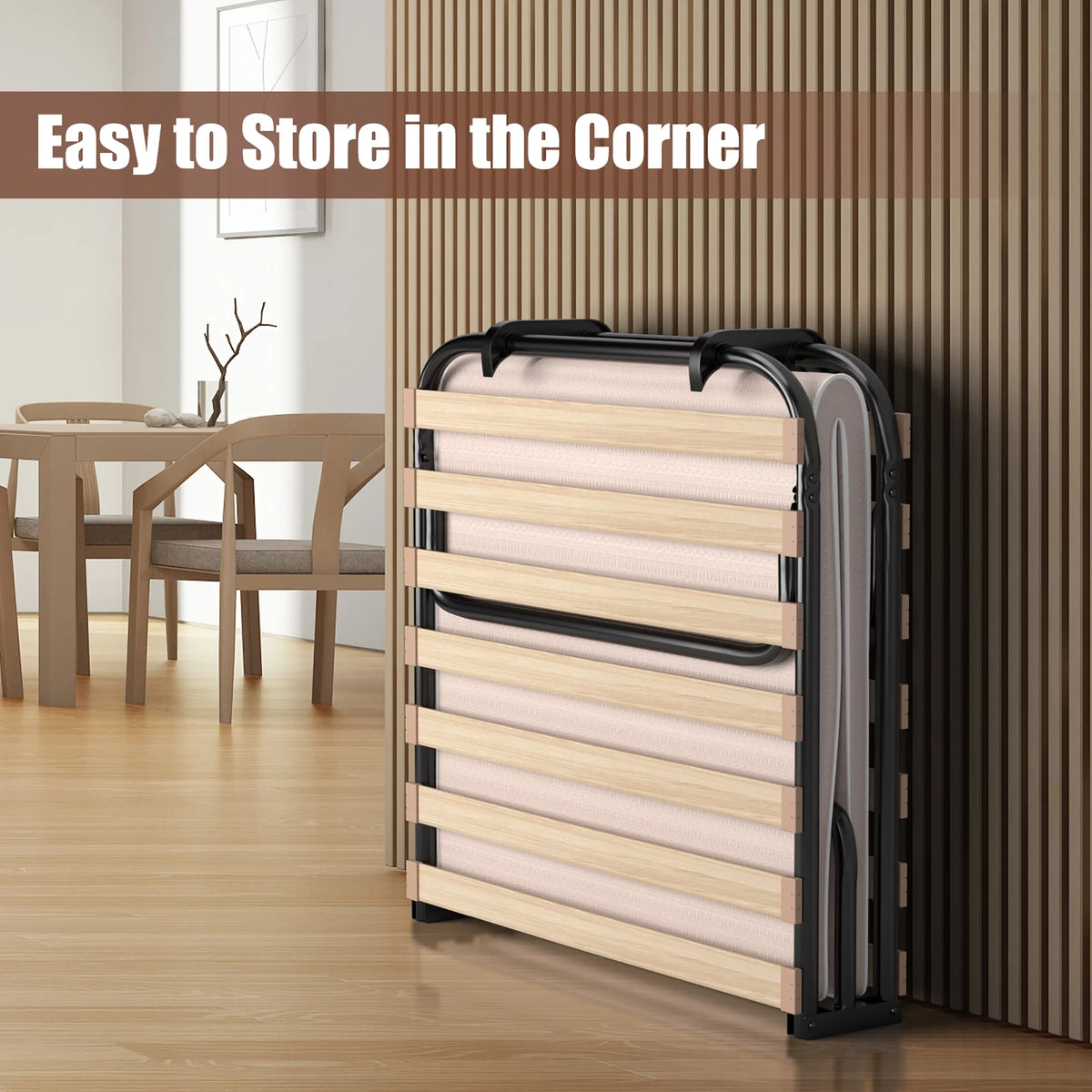Portable Folding Guest Bed Cot with Memory Foam Mattress Twin Size J1847