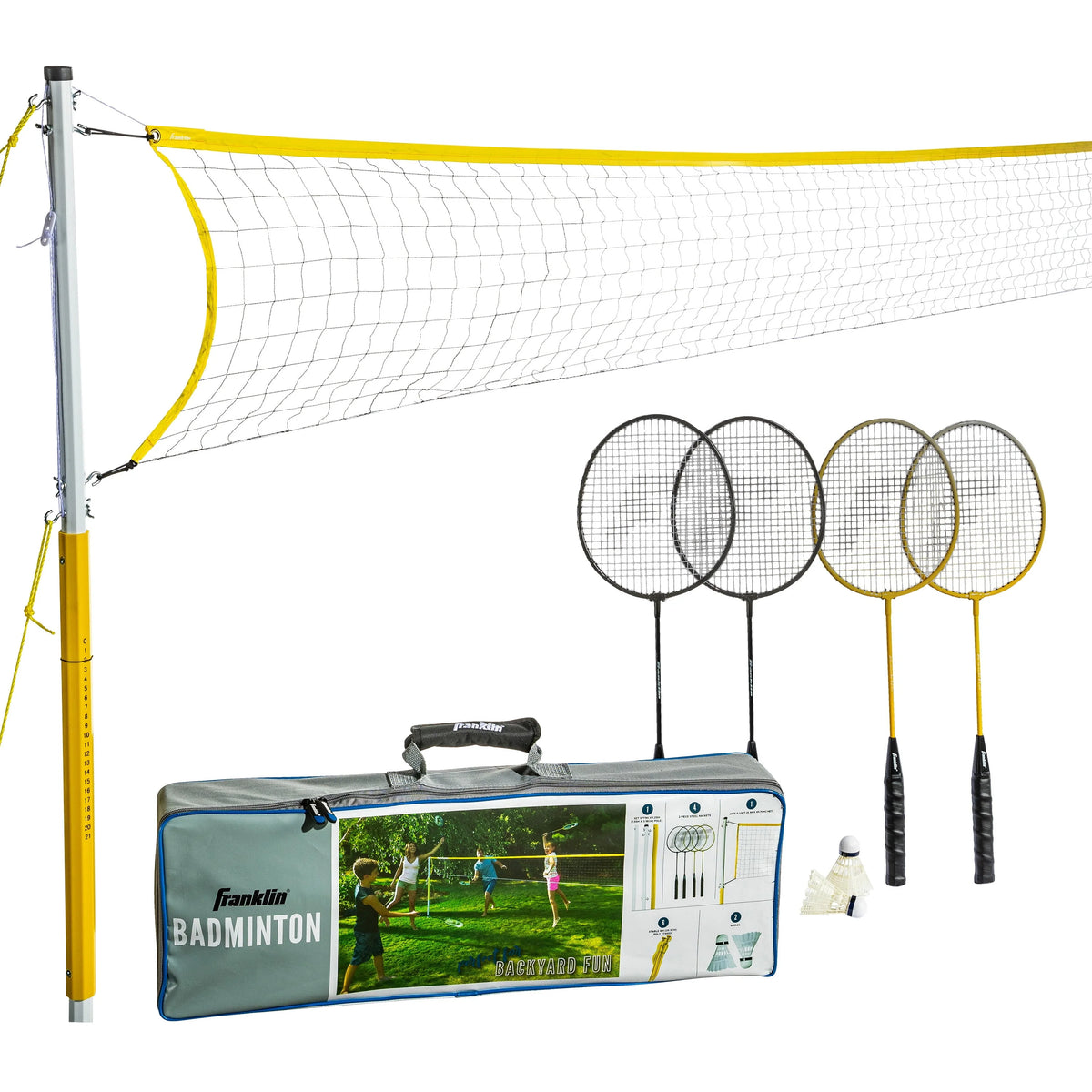 Badminton Net Family Set with 4 Steel Rackets and 2 Birdies P533005