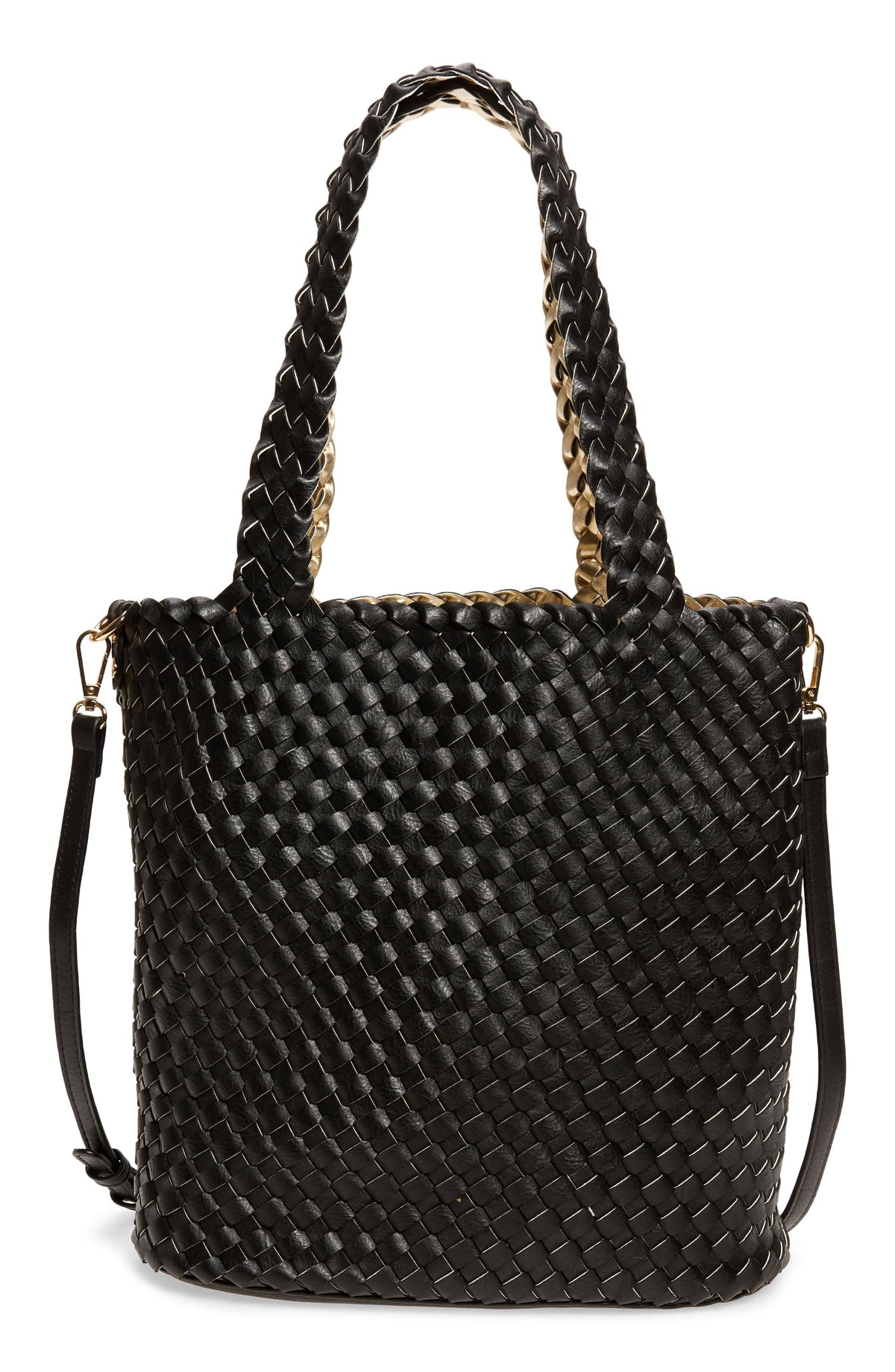 Black Woven Tote with Pouch Y20636