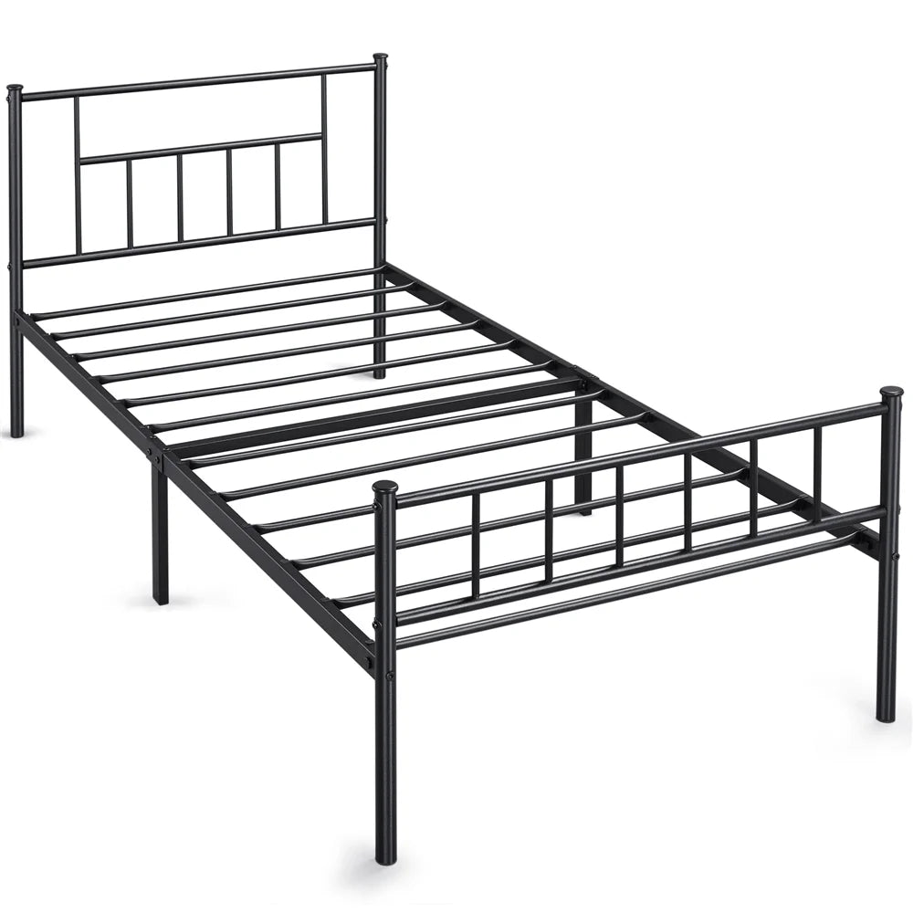 Black Metal Twin Platform Bed with Headboard and Footboard K57899