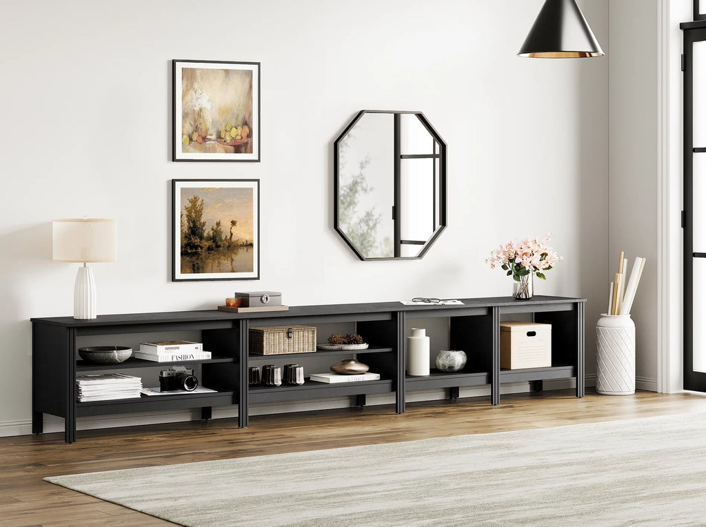 Black Wood TV Stand with 8 Storage C100058