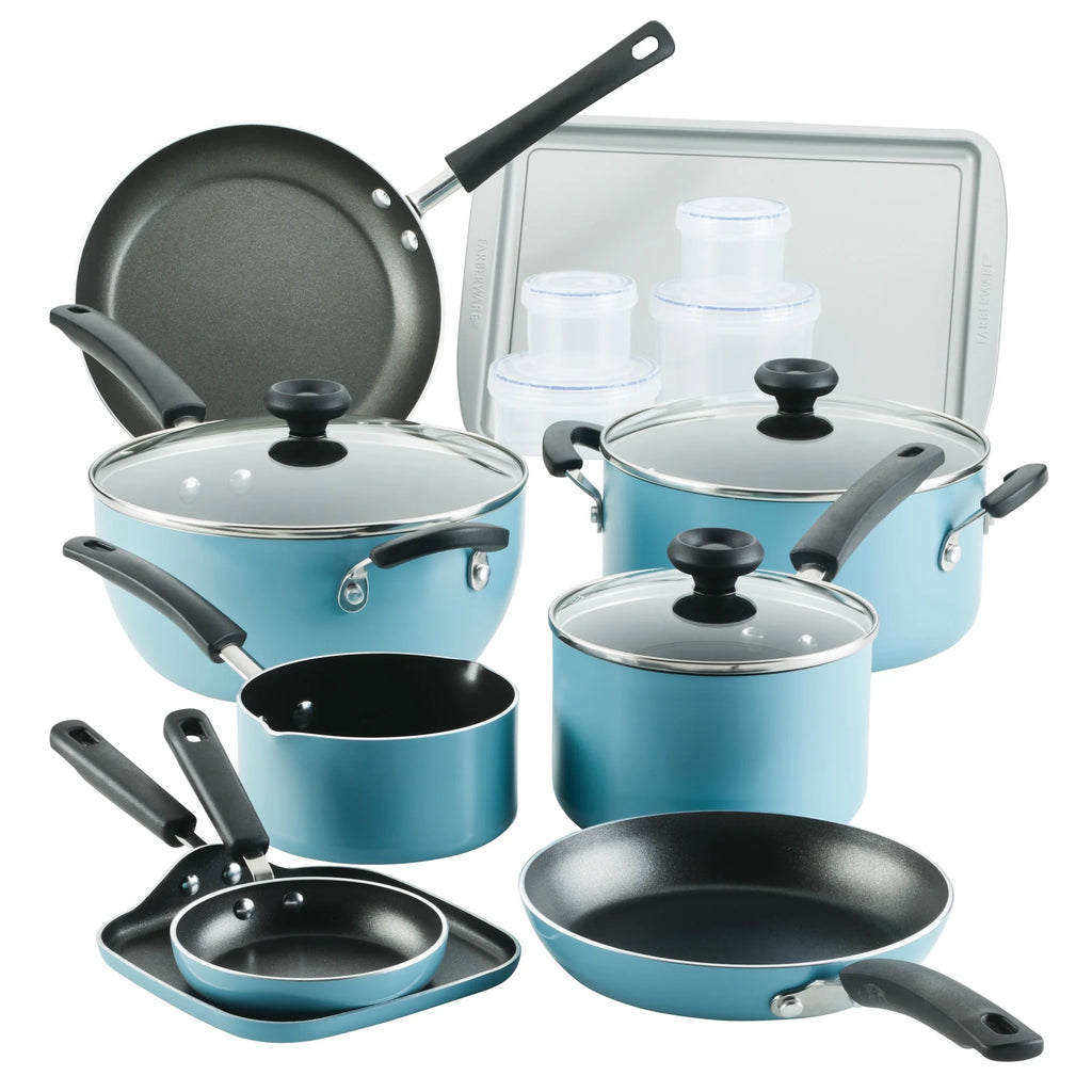20 Pc Aluminum Nonstick Cookware Set Aqua E6327