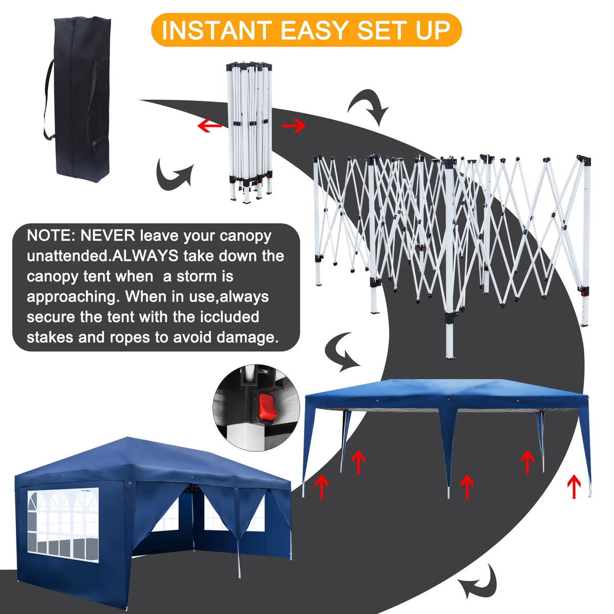 10 x 20-Feet White Pop Up Canopy Tent with 4 Removable Sidewalls V483