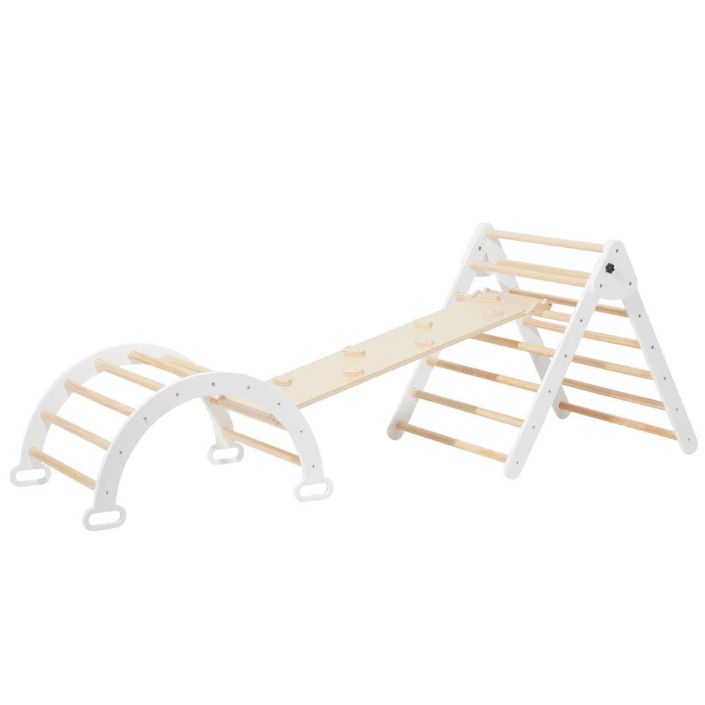 Foldable Wooden Climbing Triangle Arch with Ramp and Slide I117899