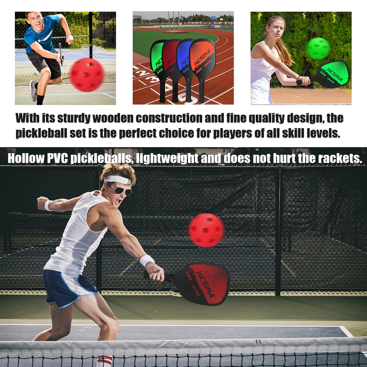 Pickleball Paddle Set 2 Rackets & 4 Balls with Carrying Bag A113705
