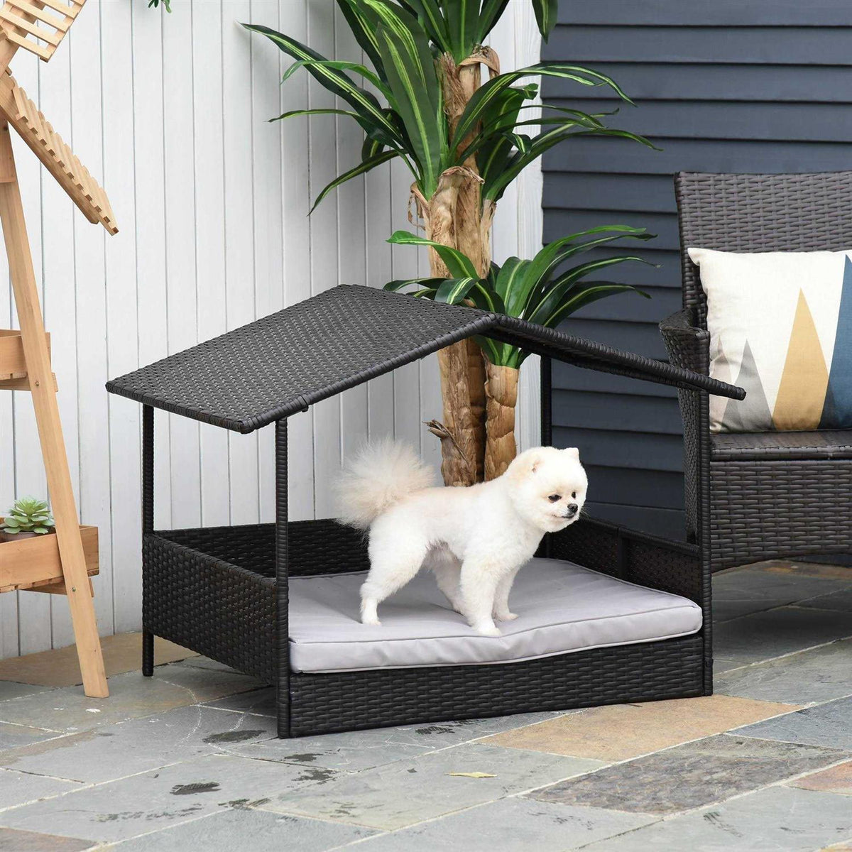 Wicker Elevated Dog House with Removable Cushion A20670