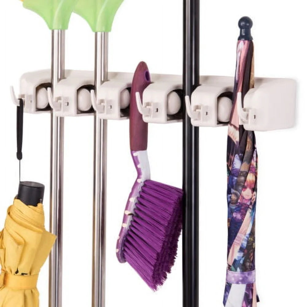 White Wall Mounted Mop & Broom Hanger R86981