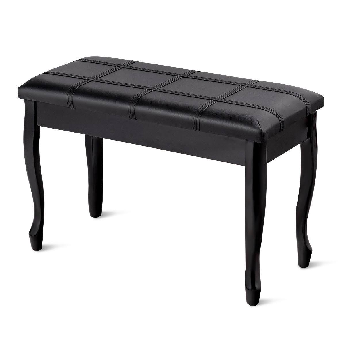 Black Solid Wood PU Leather Piano Bench with Storage S842540