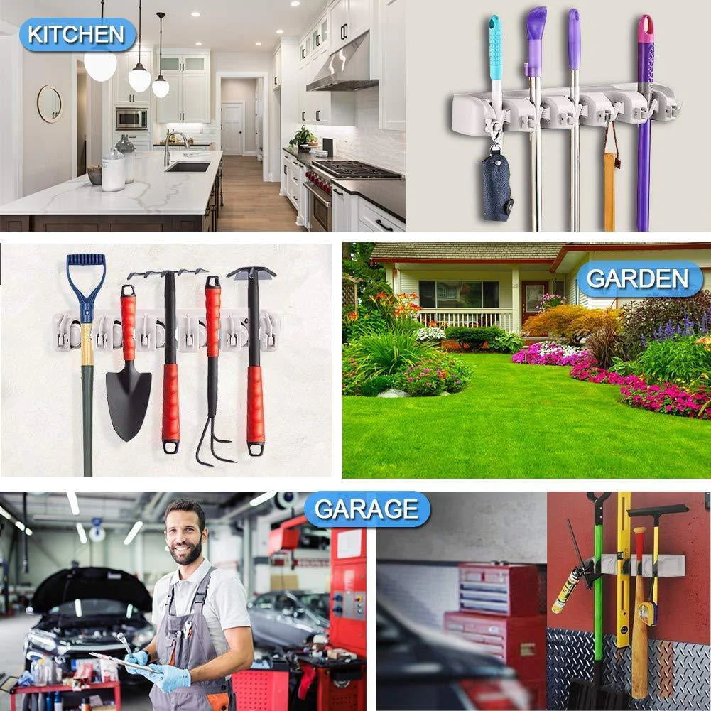 White Wall Mounted Mop & Broom Hanger R86981