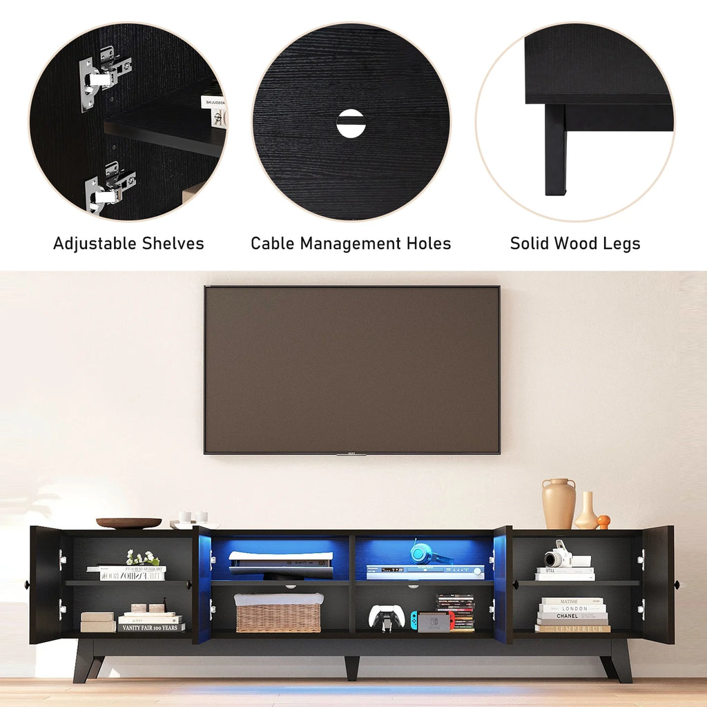 Mid Century Modern TV Stand with Storage and Cable Management Holes B12282