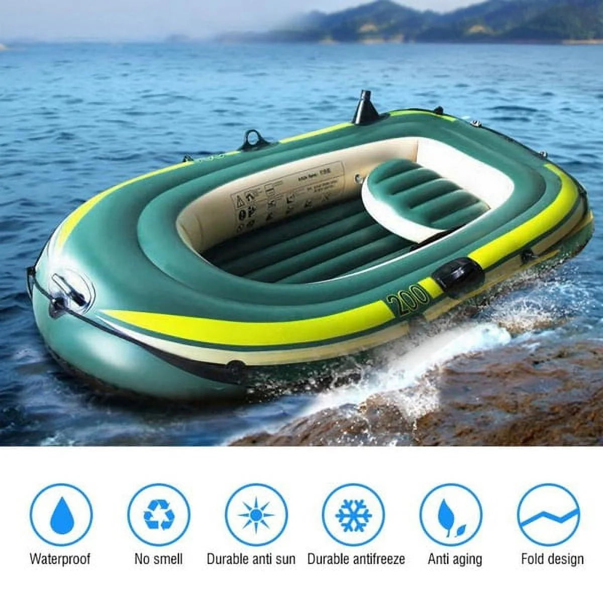 Green PVC Inflatable Two/Three Person Rowing Air Boat D962191