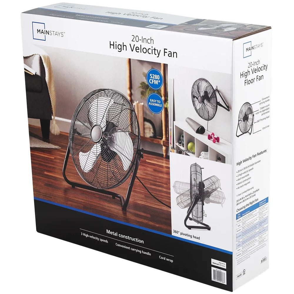 20 inch 3-Speed Steel Floor Fan, Black H5096