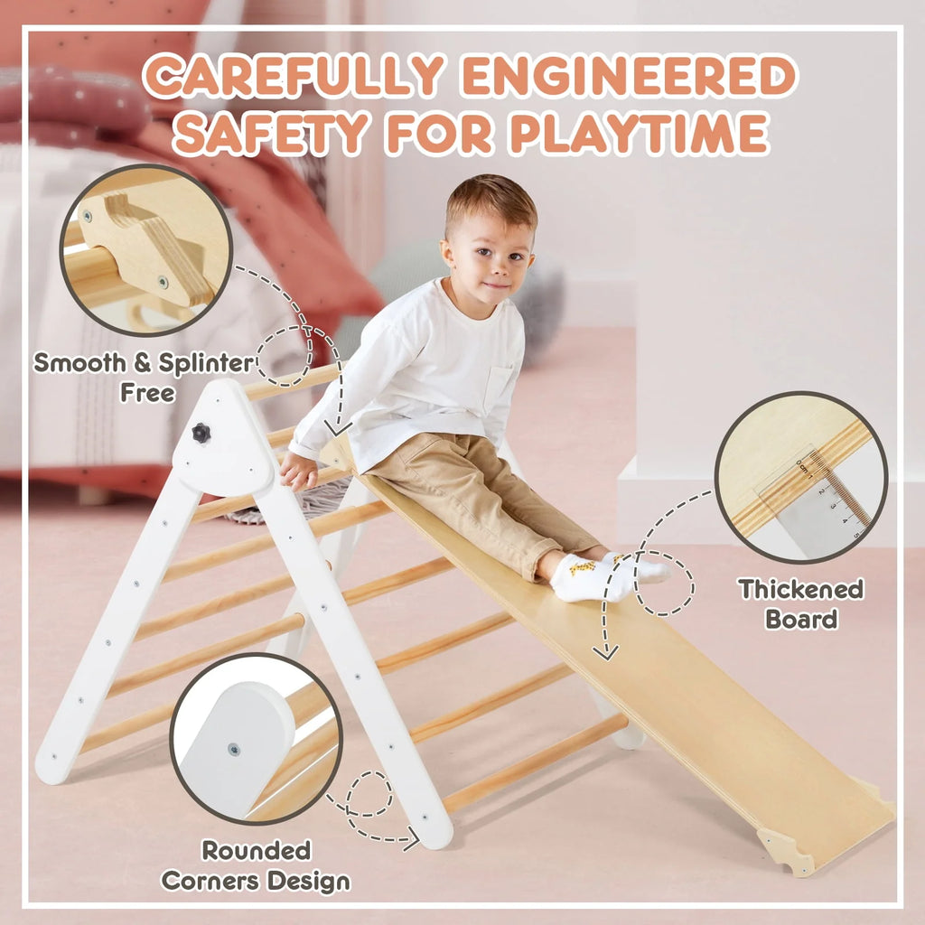 Foldable Wooden Climbing Triangle Arch with Ramp and Slide I117899