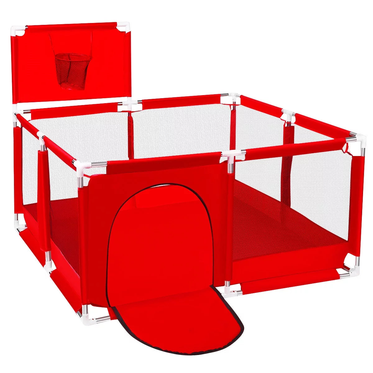 Portable 4-Panel Baby Playpen with Basketball Hoop Z765703
