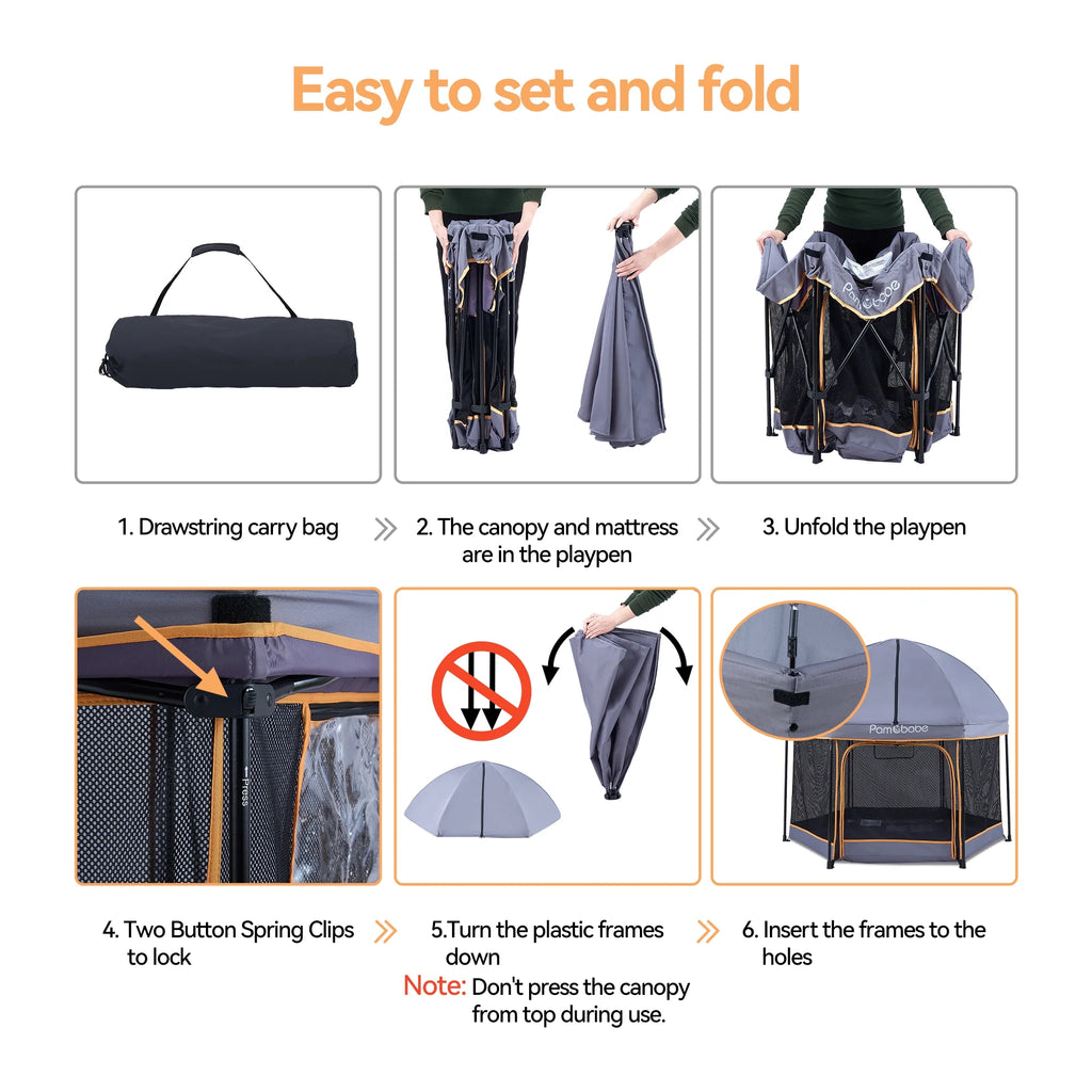 Blue Portable Lightweight Baby Playpen with Canopy and Travel Bag E565