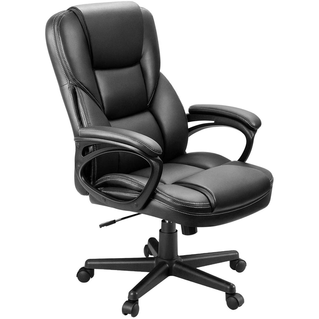 Black Faux Leather High-Back Executive Office Chair with Lumbar Support A28031