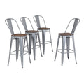 30 High Back Bar Stools with Wood Seat Metal Stackable 4 V975
