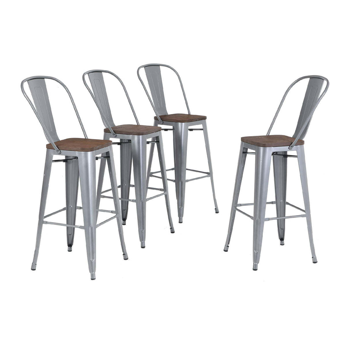 30 High Back Bar Stools with Wood Seat Metal Stackable 4 V975