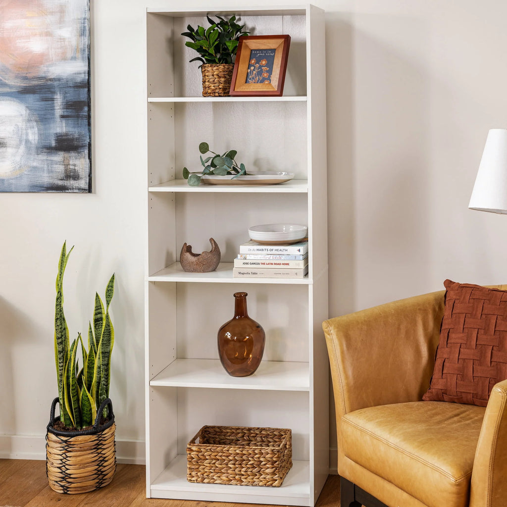 White 5-Shelf Bookcase with Adjustable Shelves Q19925