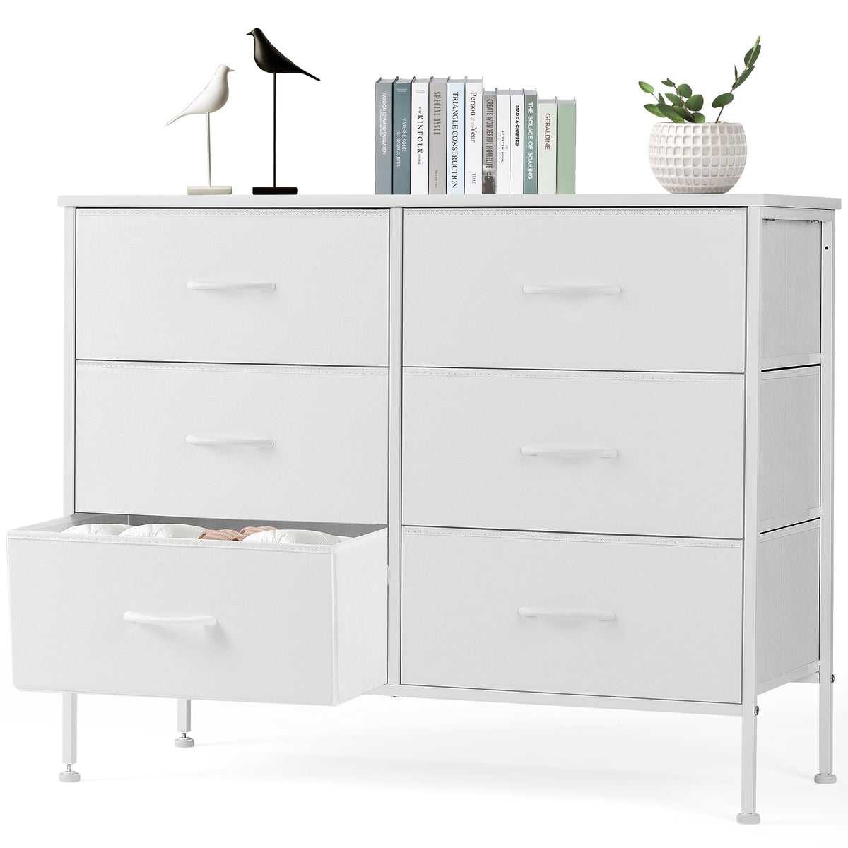 Black 5 Drawer Fabric Dresser with Wood Top Y144