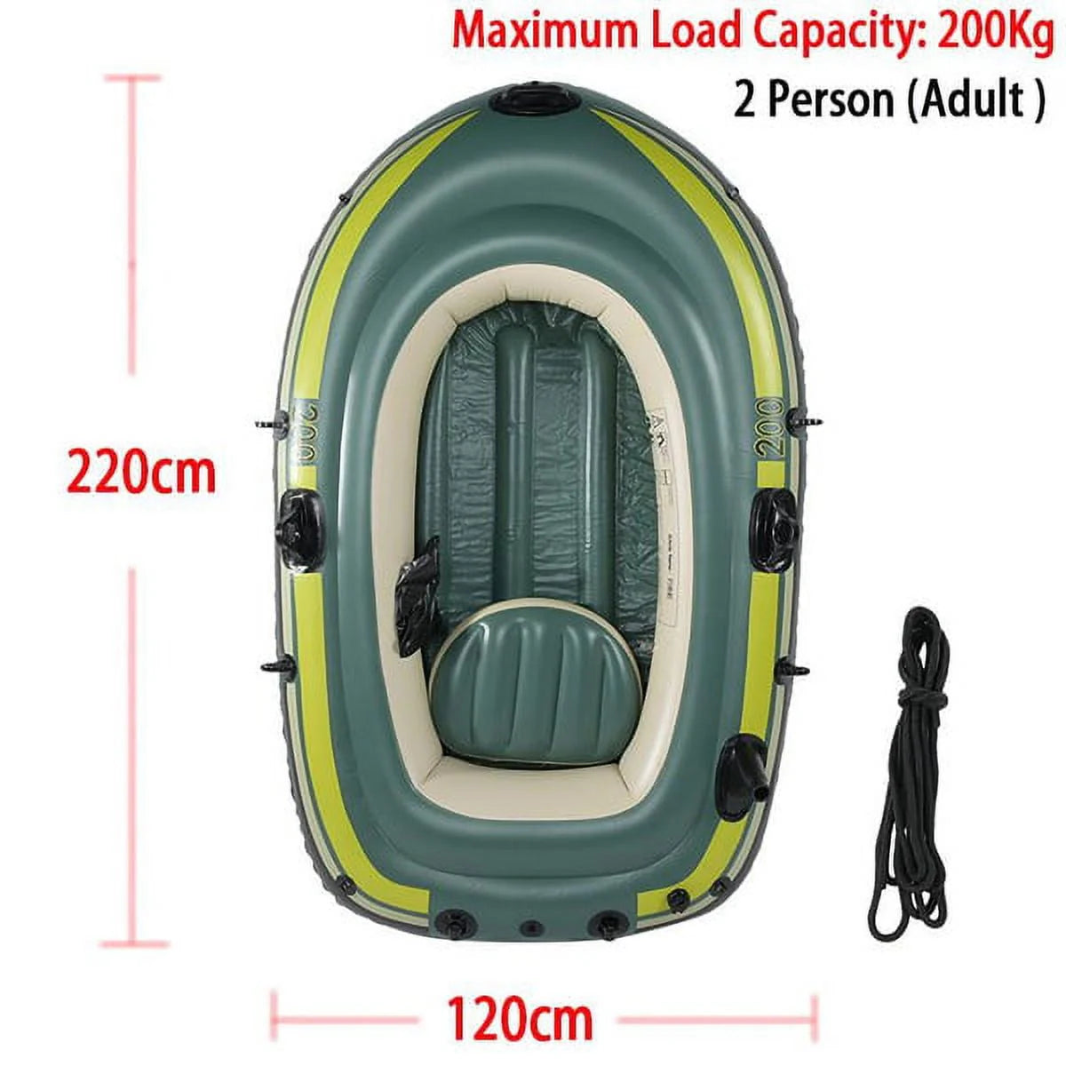 Green PVC Inflatable Two/Three Person Rowing Air Boat D962191