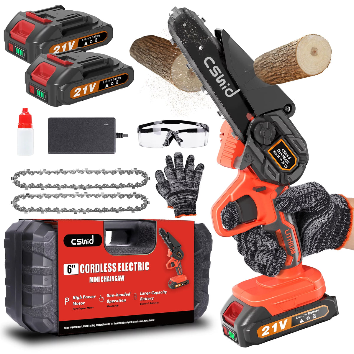 Cordless Mini Chainsaw with 2 Batteries 2 Chains S116