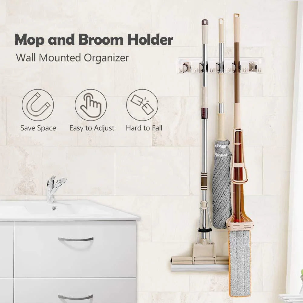 White Wall Mounted Mop & Broom Hanger R86981