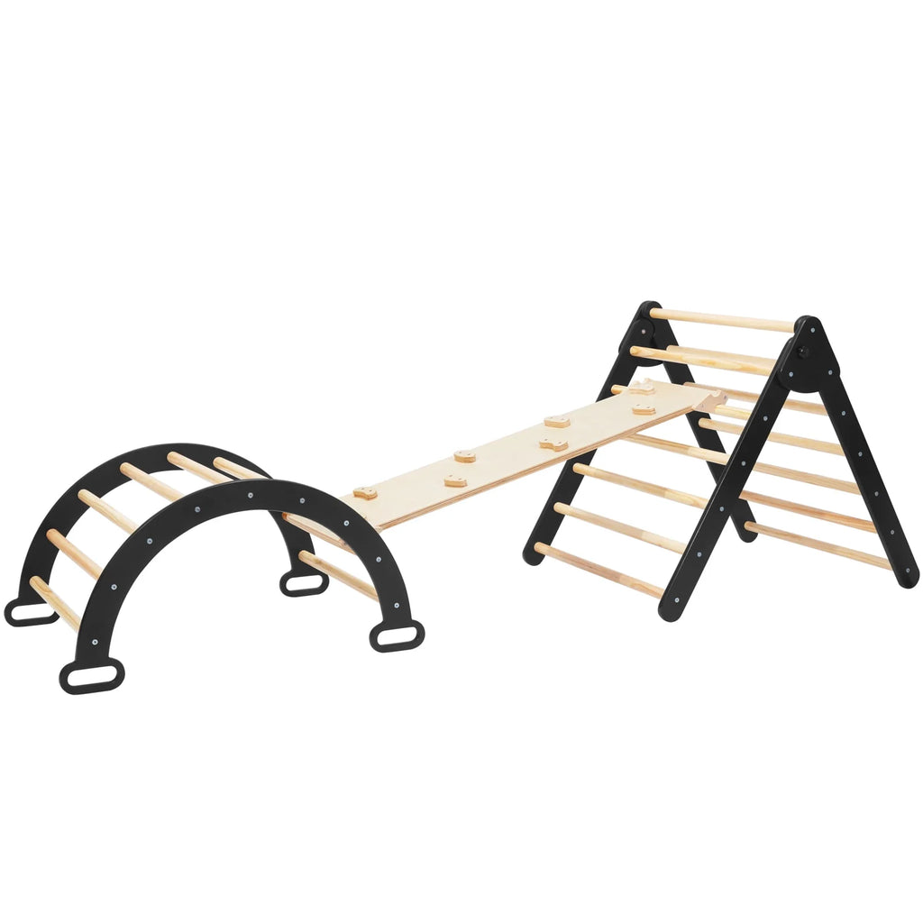 Foldable Wooden Climbing Triangle Arch with Ramp and Slide I117899